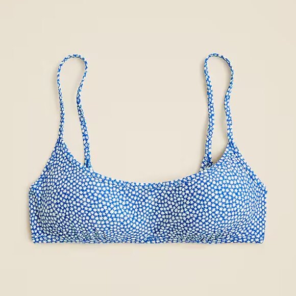 J. Crew Women's Scoopneck bikini top in floral-stripe print Medium Cobalt Color - Picture 2 of 7